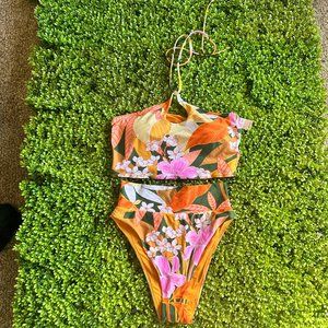 NWT Aerie 2 Piece Bikini Tropical Print High Rise